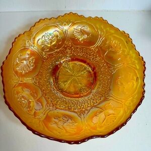 Vintage Fenton Carnival Glass "Dragon And Lotus" Marigold Ruffled Bowl.